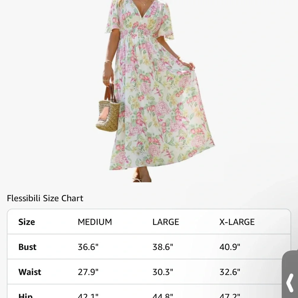 NEW Floral Maxi Dress, Flutter Sleeves, Pink & Green hydrangeas, Flowy, Large - Picture 3 of 3